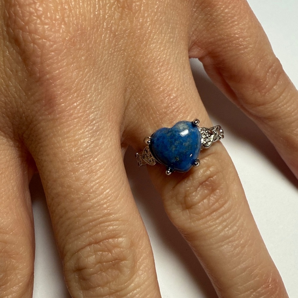 Blue Heart Stone Silver Ring